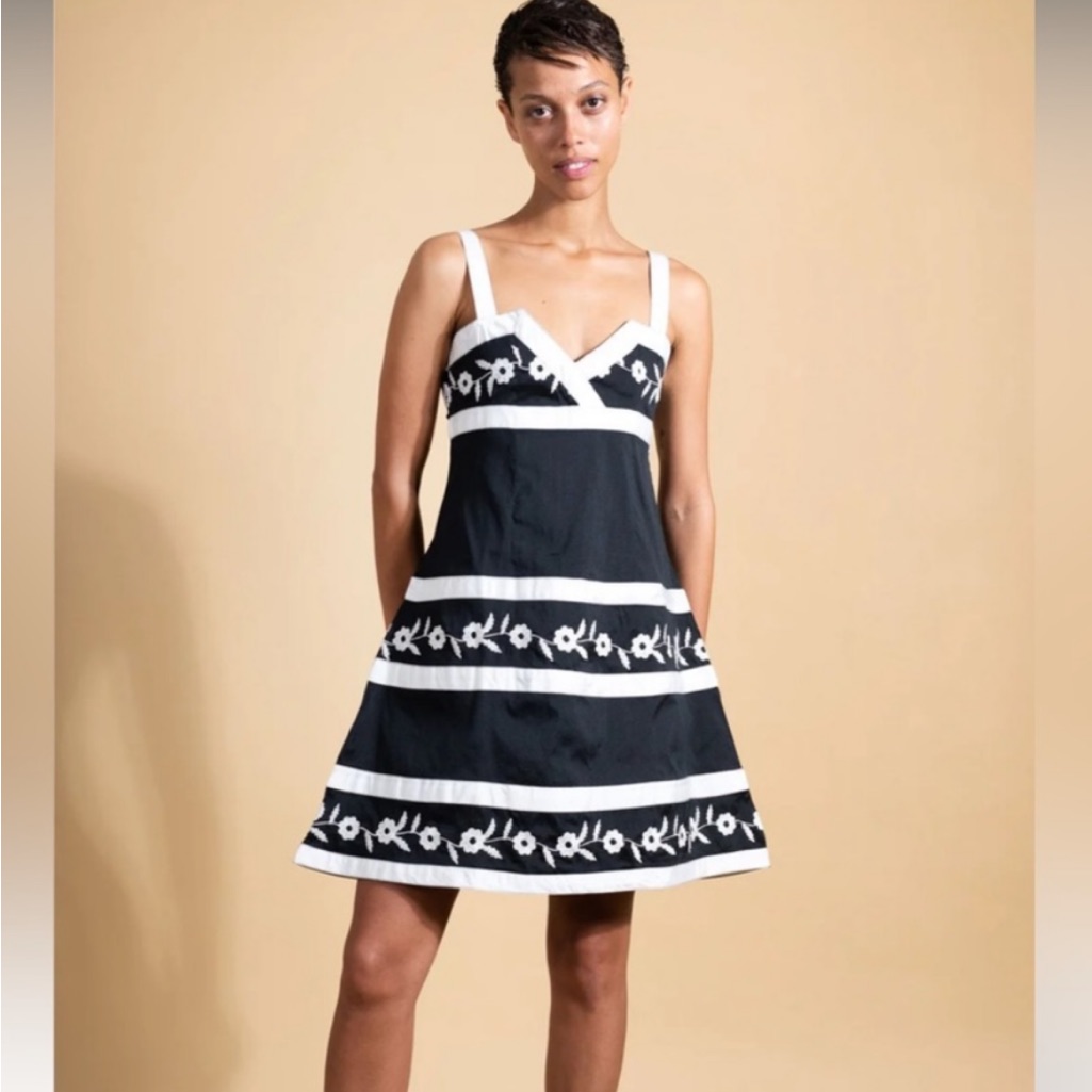 Bathsheva Lila Black And White Embroidered Mini Dress
